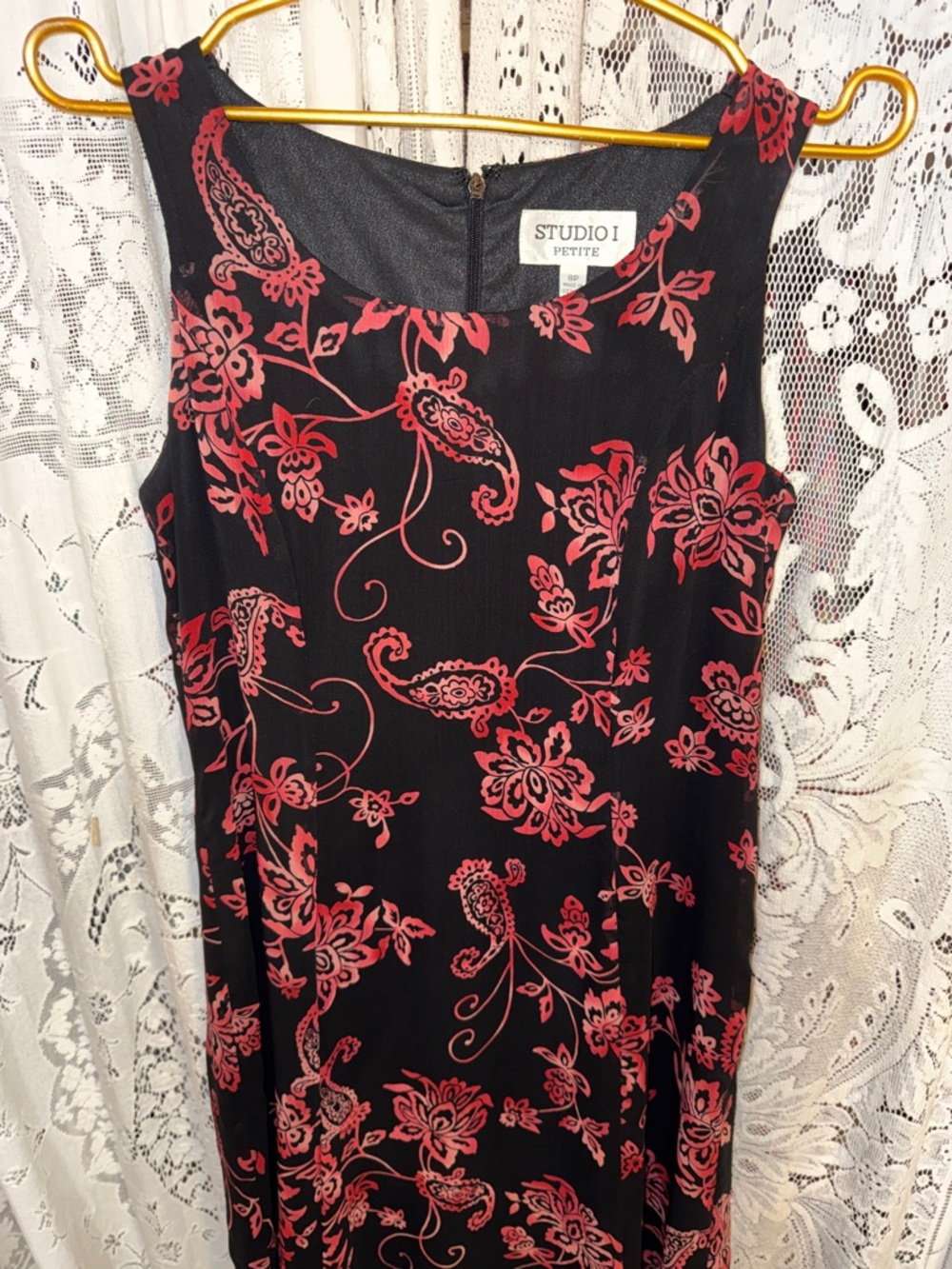 Studio I Black Midi Dress with Red Floral Print - Picture 3 of 6